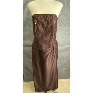 Scott McClintock Brown Beaded Strapless Maxi Dress Bolero Set Vintage 90s‎ Sz 14